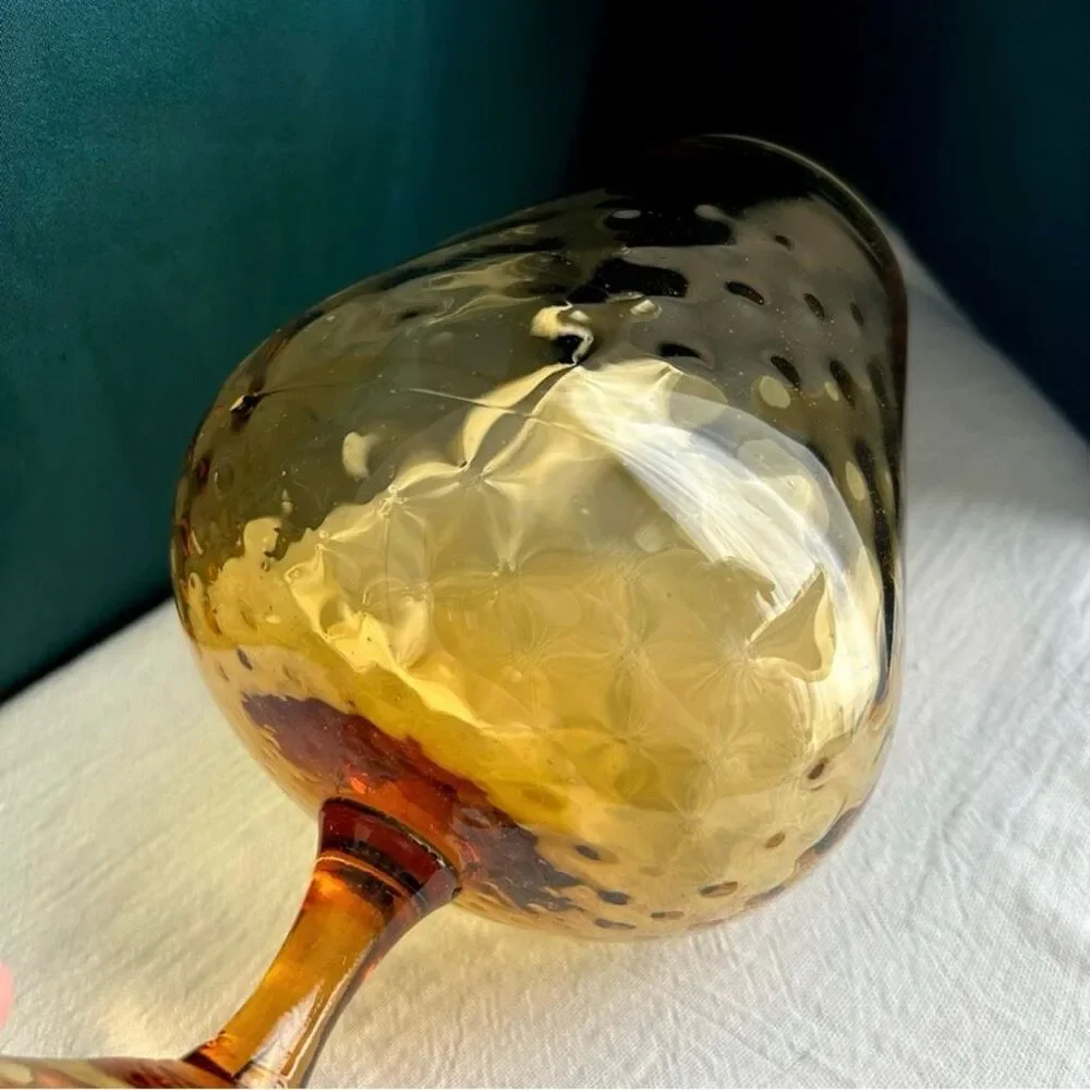 Vintage MCM Empoli Italy Honey Amber Optic Brandy Snifter Glass Vase